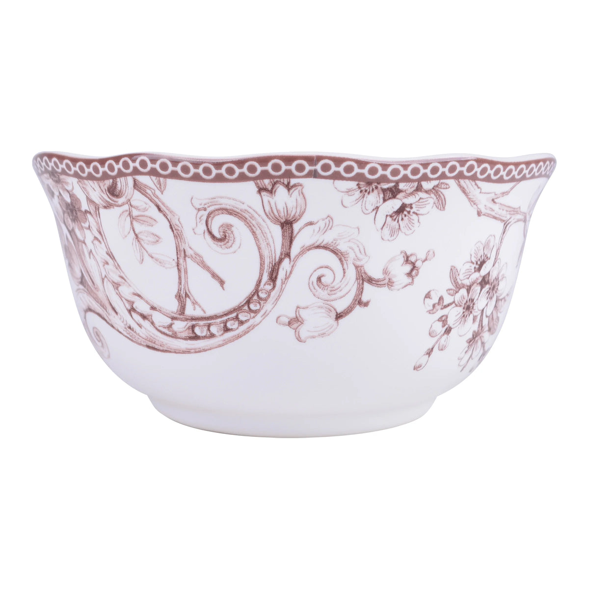 222 Fifth Adelaide Brown on White Porcelain 12 Piece Dinnerware Set, Plates & Bowls, Service for 4