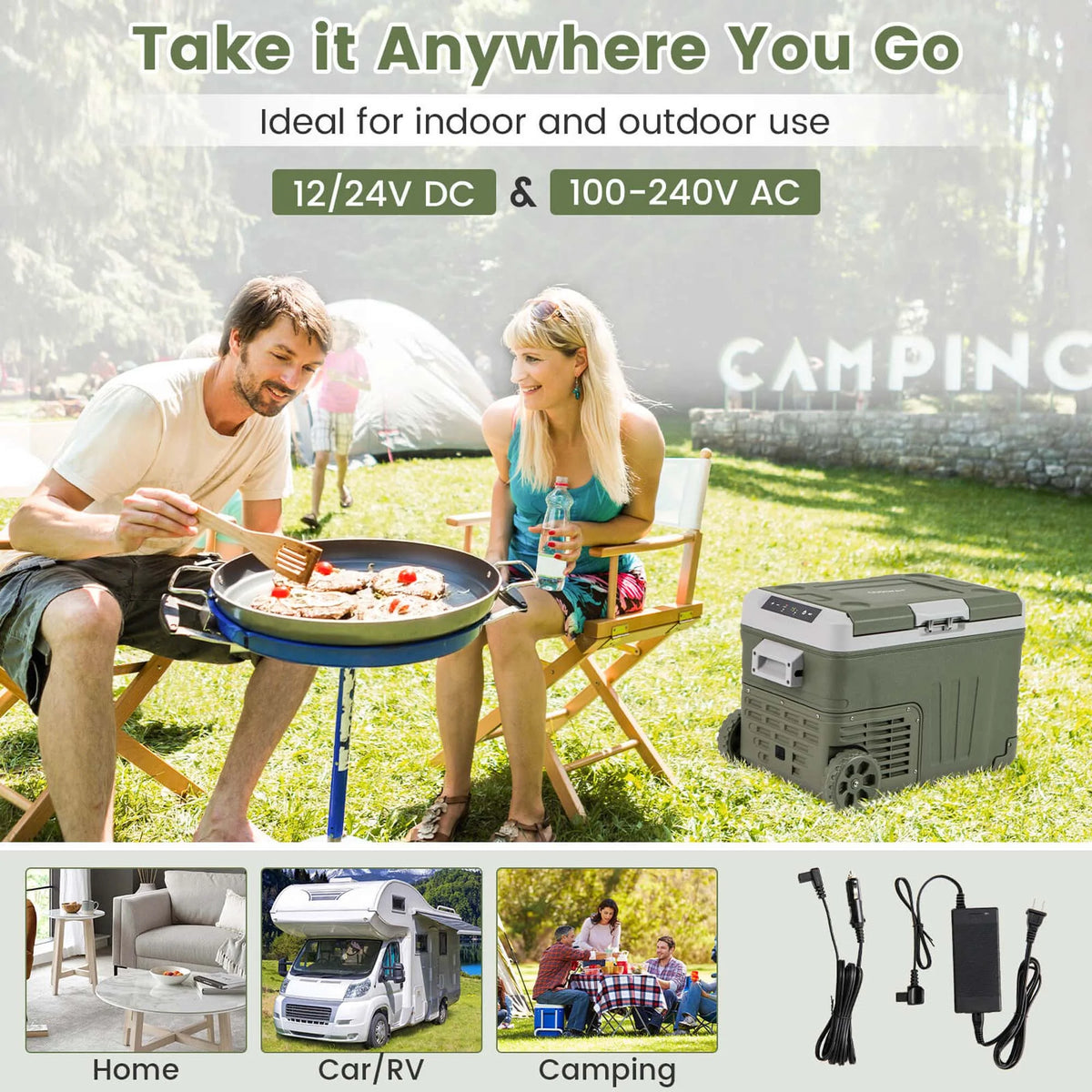 Costway 12 Volt Car Refrigerator 37 QT Portable Car Fridge with -4℉~68℉ Adjustable Range
