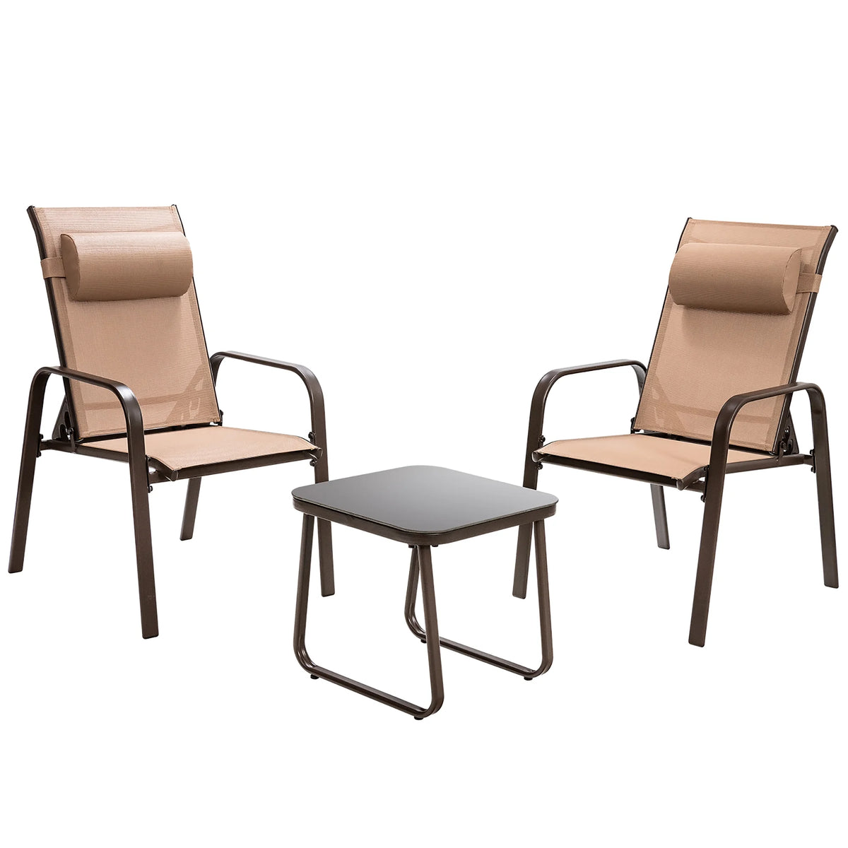 Costway 3PCS Patio Bistro Furniture Set Adjustable Back Stackable Chairs Black