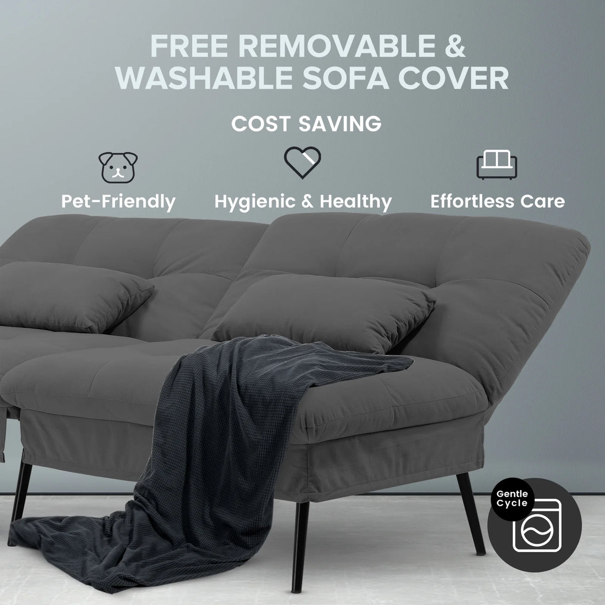 Futon Sofa Bed 73�� W Large Size Fabric Futon Couch with Adjustable Backrest Folding Futon Sleeper Recliner,Black