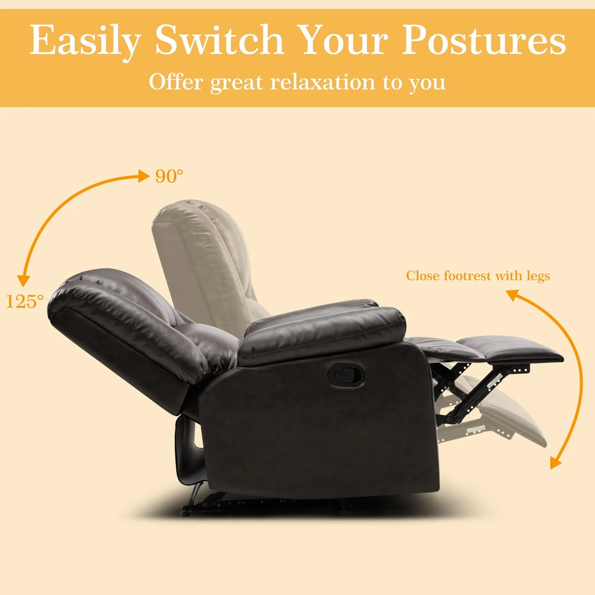 Fairyland PU Leather Ergonomic Recliner, Adjustable Seat Back and Footrest, Quick Installation, Brown