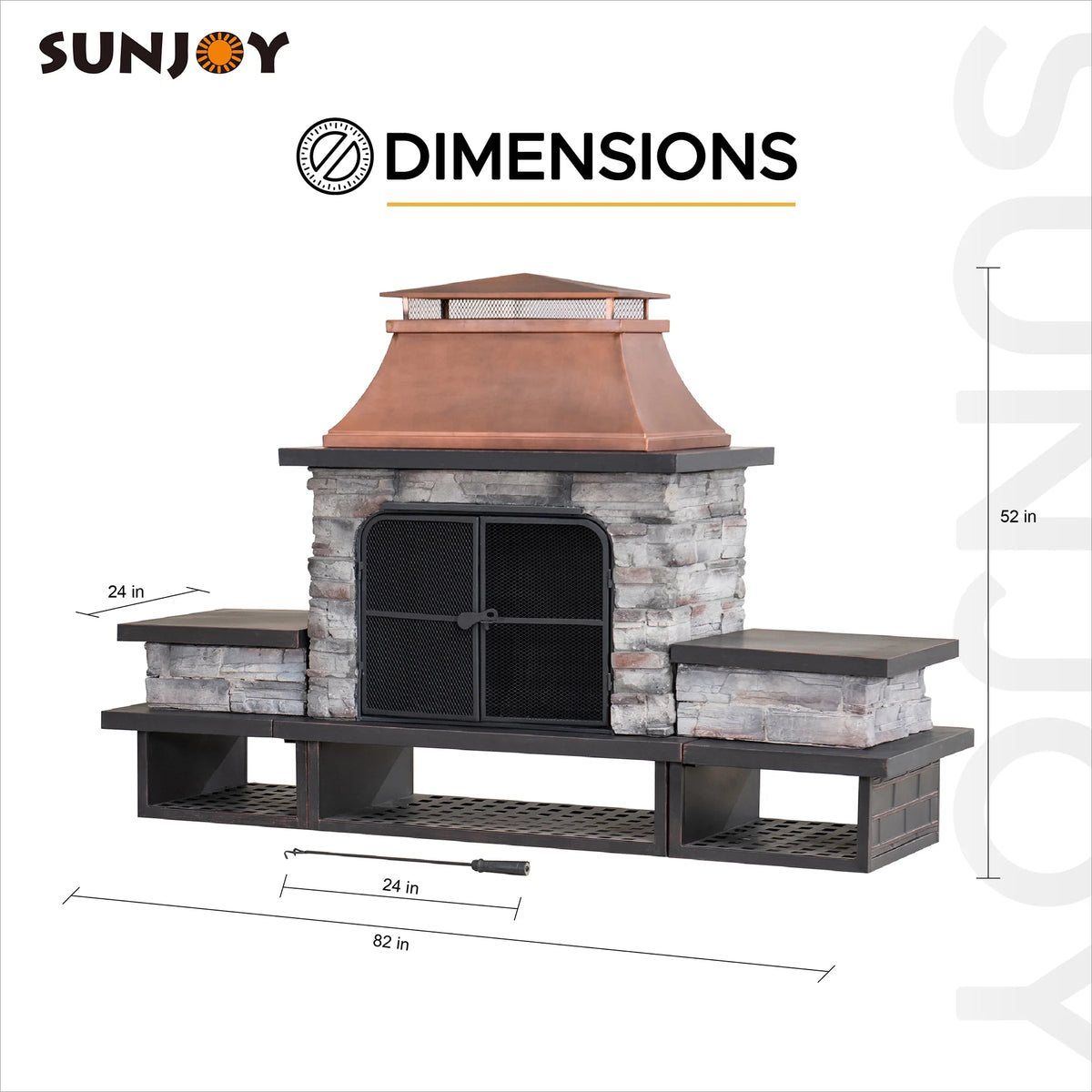SUNJOY Outdoor 48 inch Steel Wood Burning Stone Fireplace with Fire Poker and Removable Grate