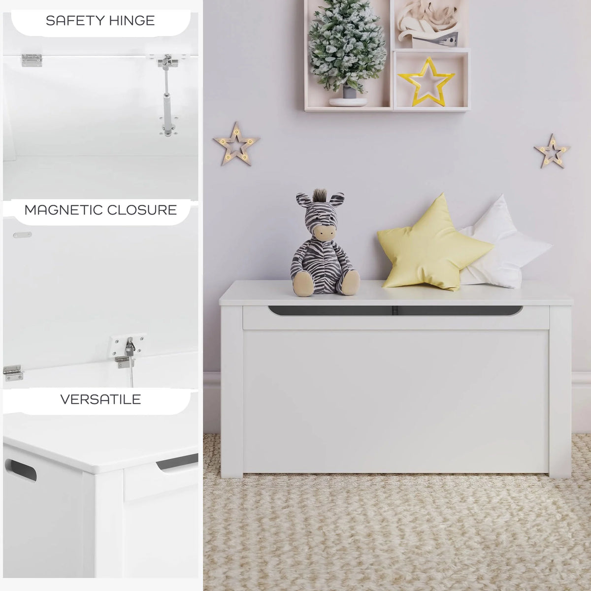 Sturdis Wooden Toy Box Spacious Storage for Home Organization, White