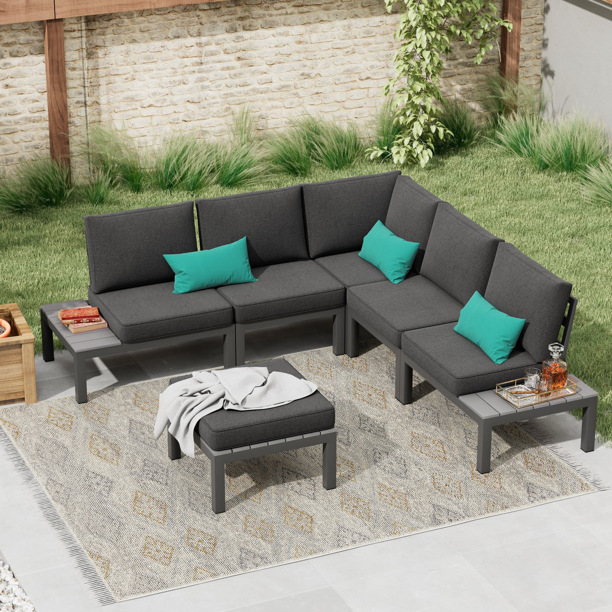Corvus  Fox Bay Aluminum Outdoor 6-piece Sectional Sofa Set Beige