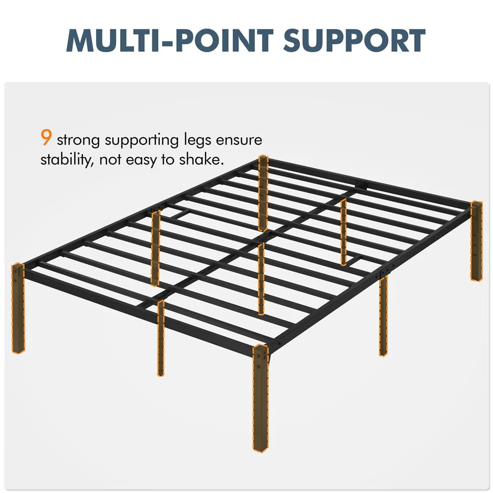 Alden Design Metal Platform Queen Bed Frame with Heavy Duty Steel Slat Support, Black