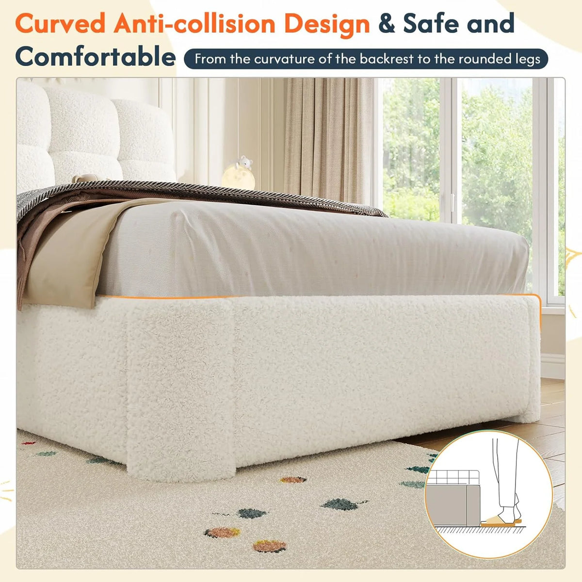 Upholstered Bed Frame Queen Size with Headboard, Modern Soft Cloud Queen Platform Bed for Bedroom, No Box Spring Needed, White