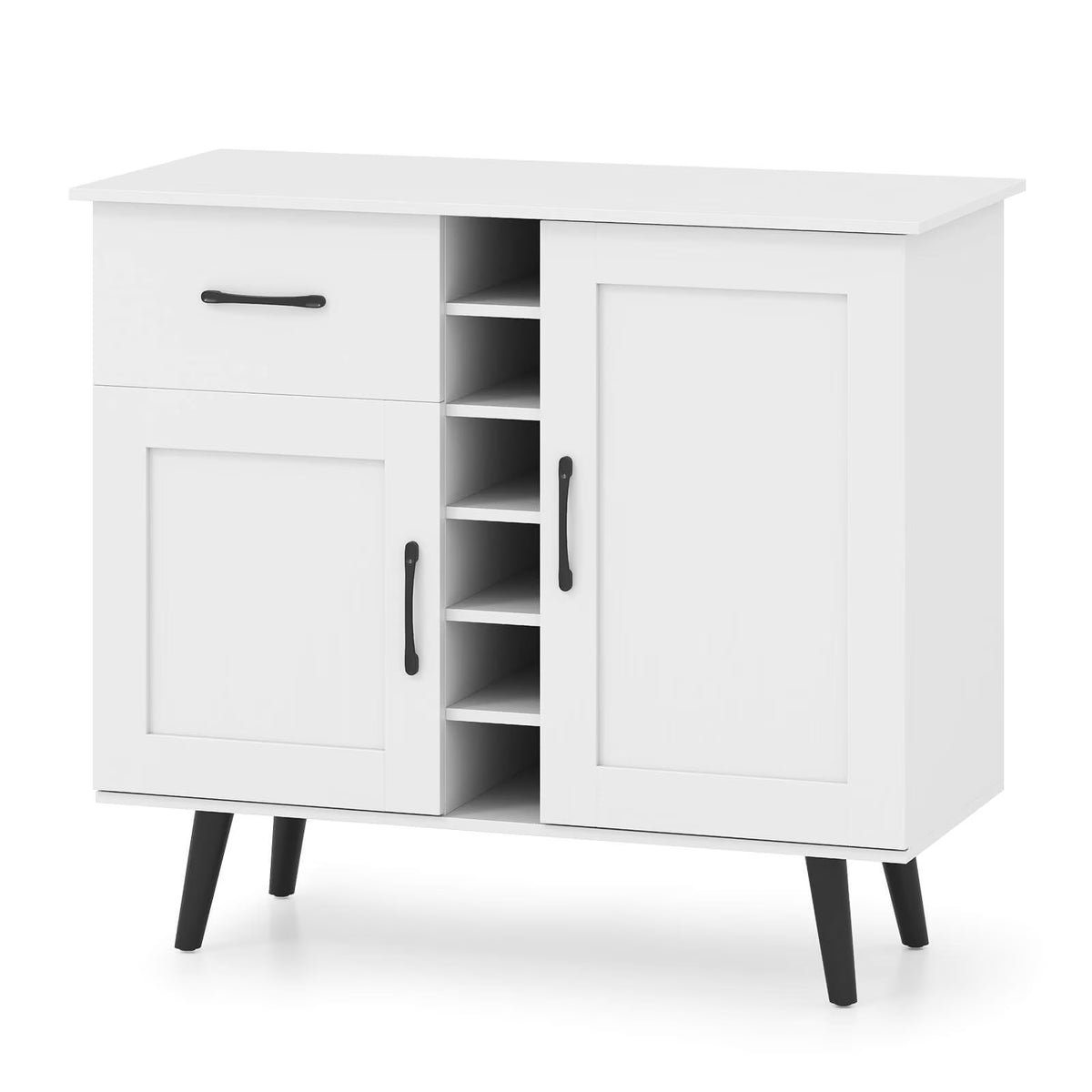 Costway 2-Door Wine Bar Cabinet Kitchen Sideboard Buffet with Drawer & Adjustable Shelves Natural