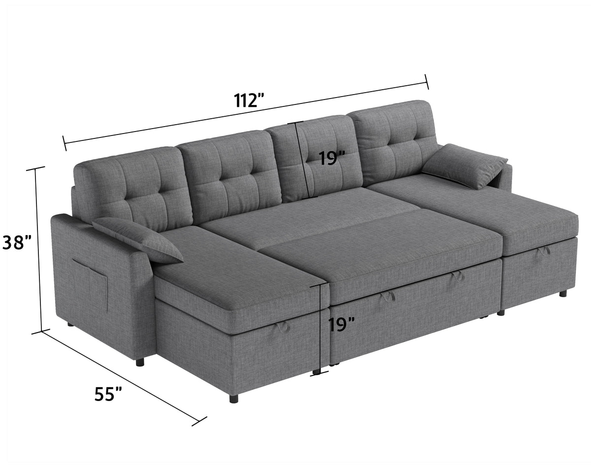 VANACC Sectional Sofa Bed with Storage and Soft Seat ,Reversible Pull Out Couch for Living Room,Beige