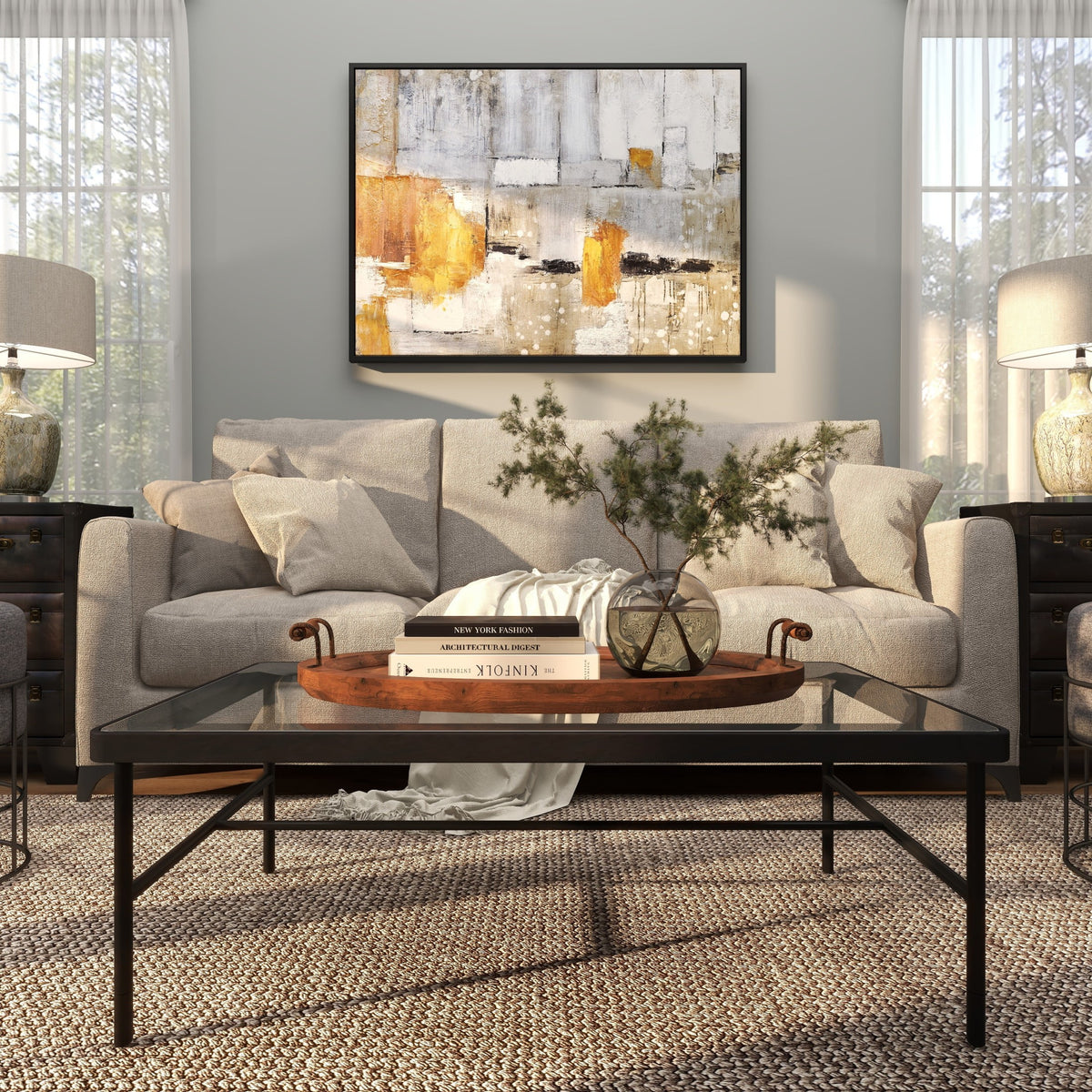 DecMode 29" x 19" Brown Wood Large Oval Tray with Scroll Metal Handles, 1-Piece
