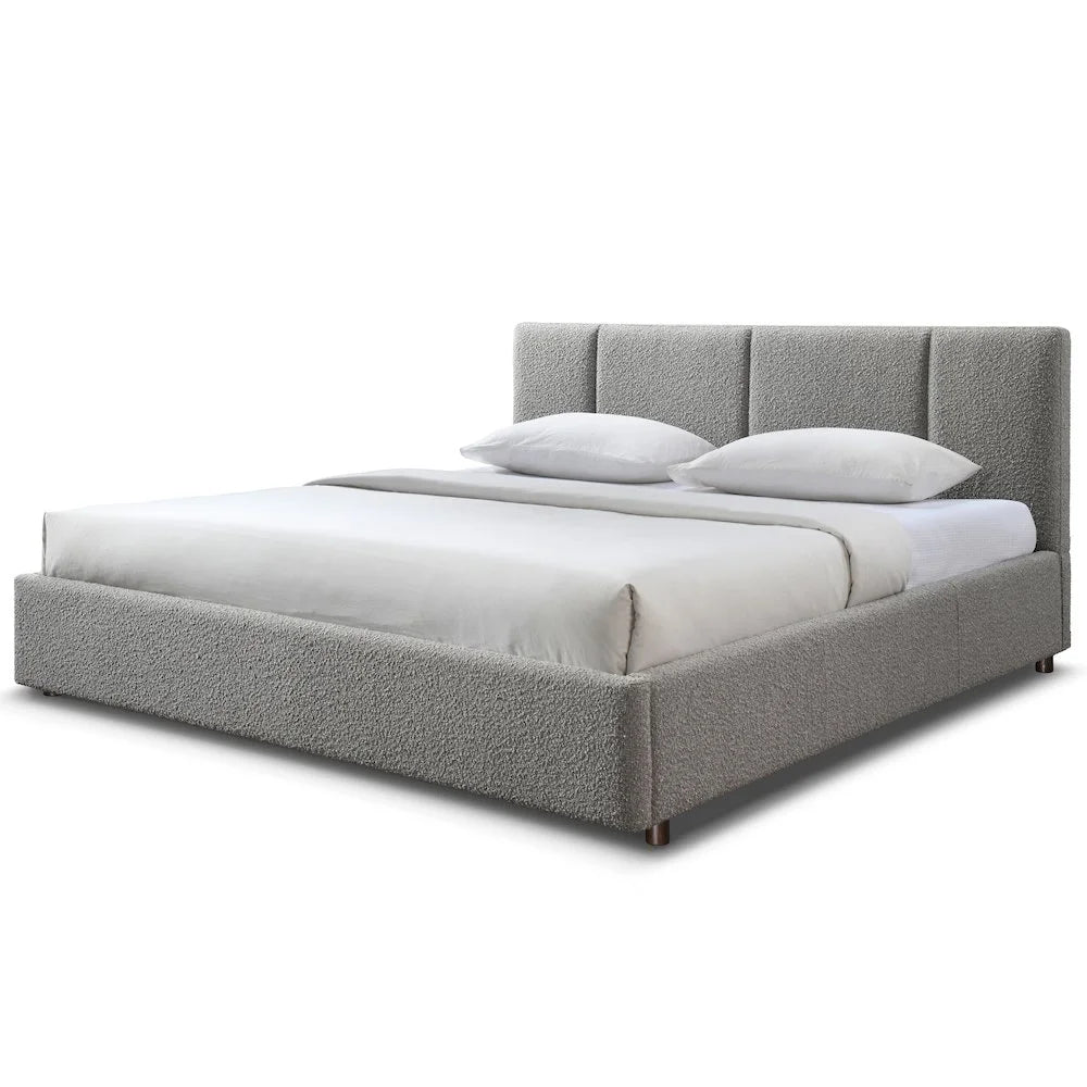 Omax Decor Venice Upholstered Platform King Bed in Gray Boucle Fabric