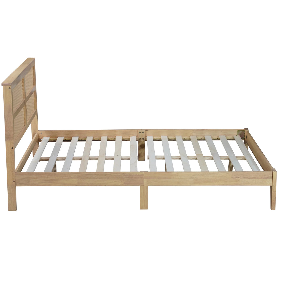 Miniyam Wood Queen Size Bed with with Rattan Headboard for Adult, Brown