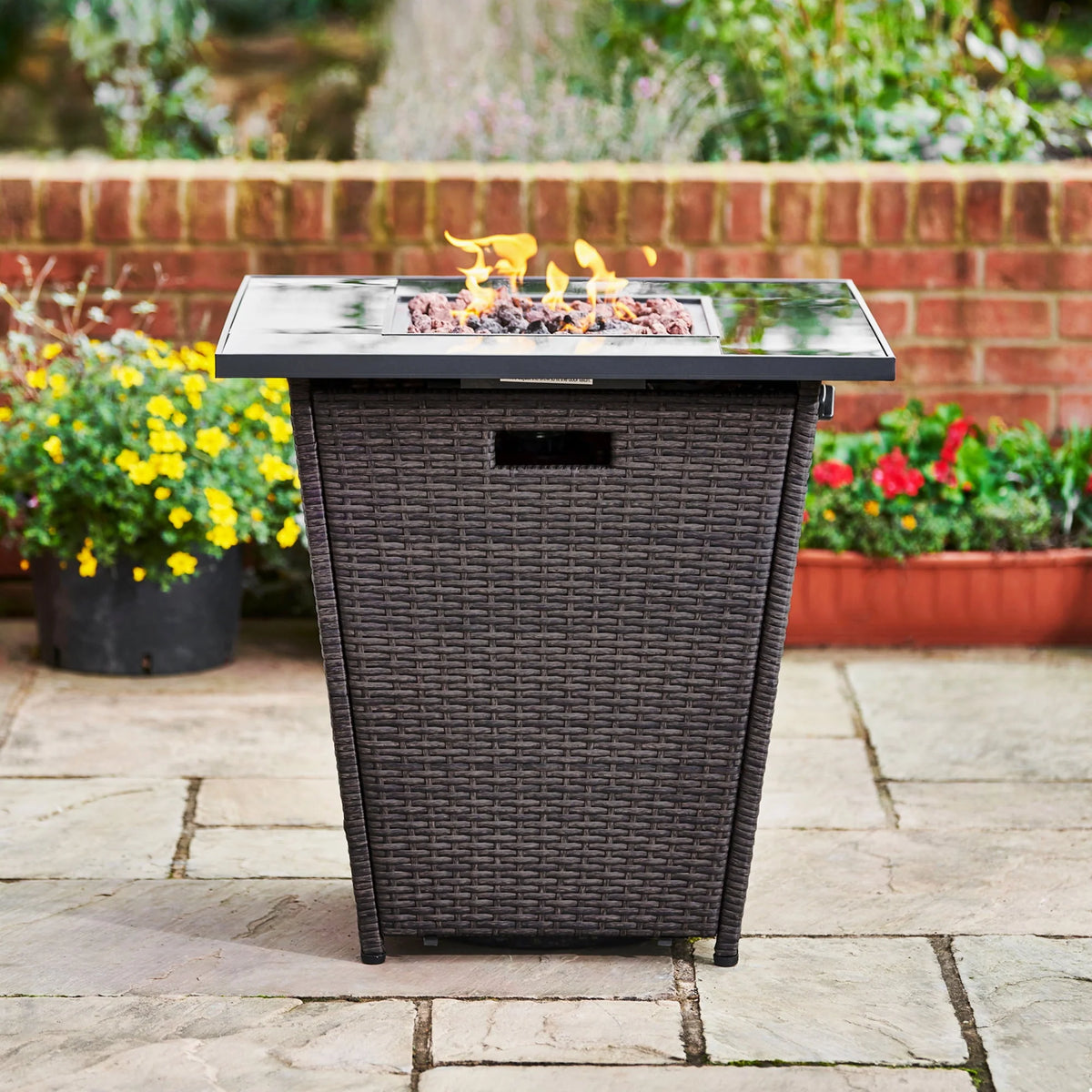 Teamson Home Outdoor 30" Propane Gas Fire Pit Table with Rattan Base, Espresso