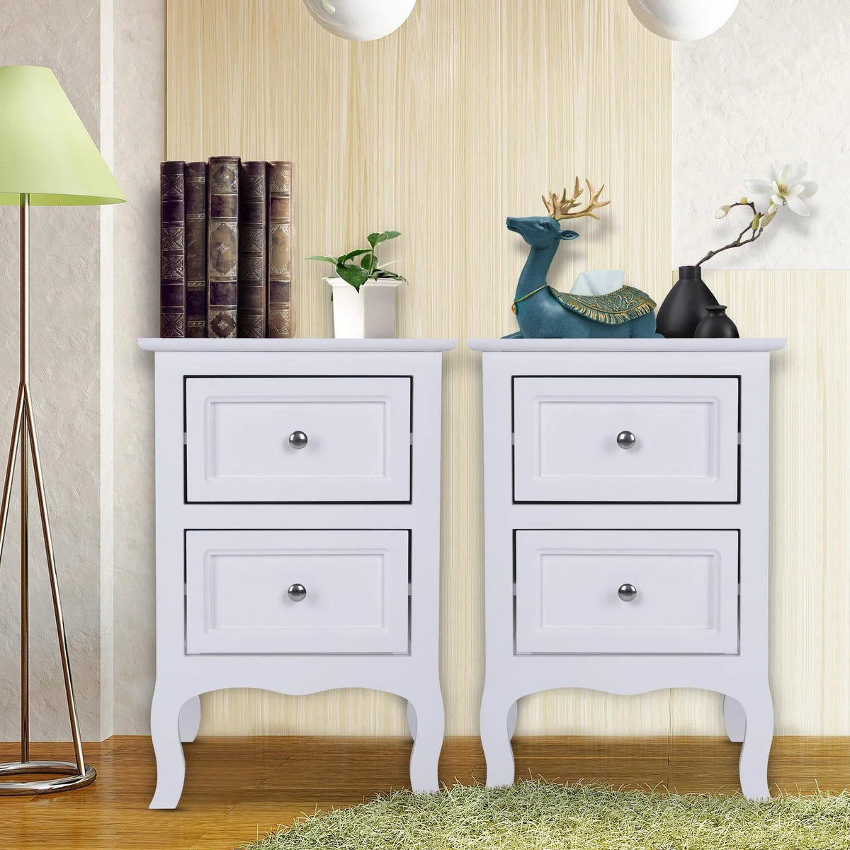UBesGoo Set of 2 Nightstand, Side Table Night Table,White