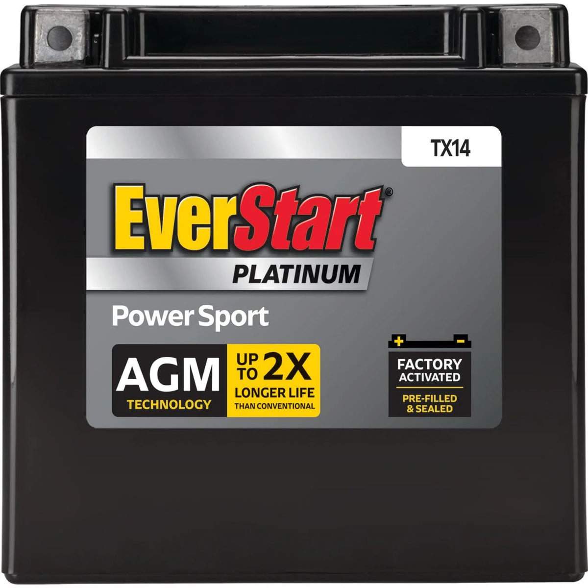 EverStart Platinum BOXED AGM Power Sport Battery, Group Size TX14 12 Volt, 200 CCA