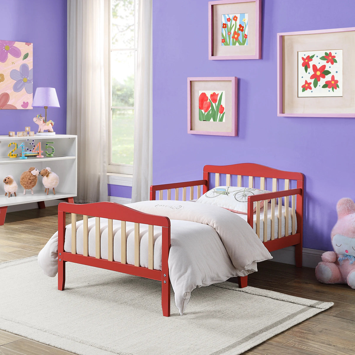 Olive & Opie Twain Toddler Bed, Red/Blue Finish