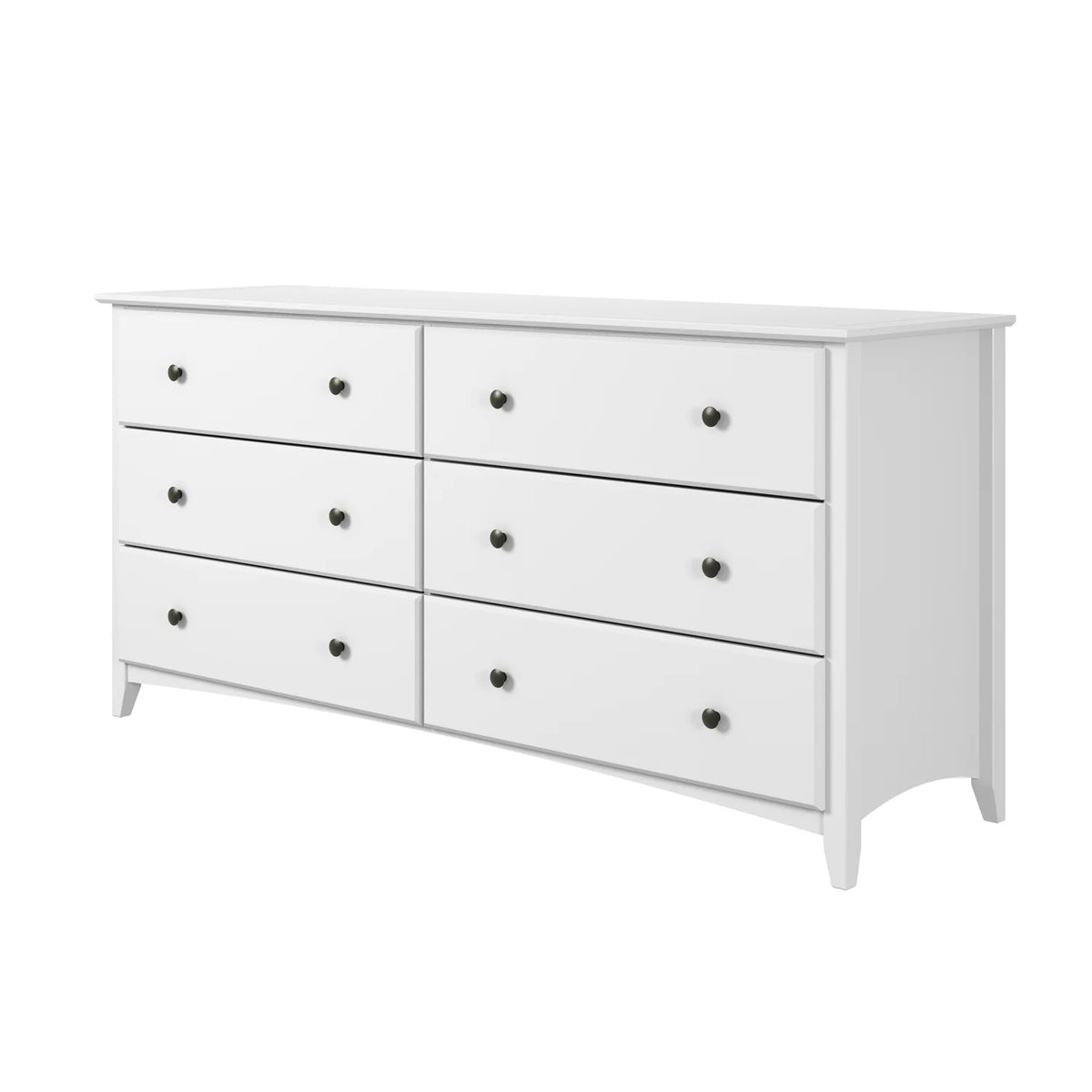 Camaflexi Shaker Style 6 Combo Drawer Dresser Wood Bedroom Furniture, White Finish