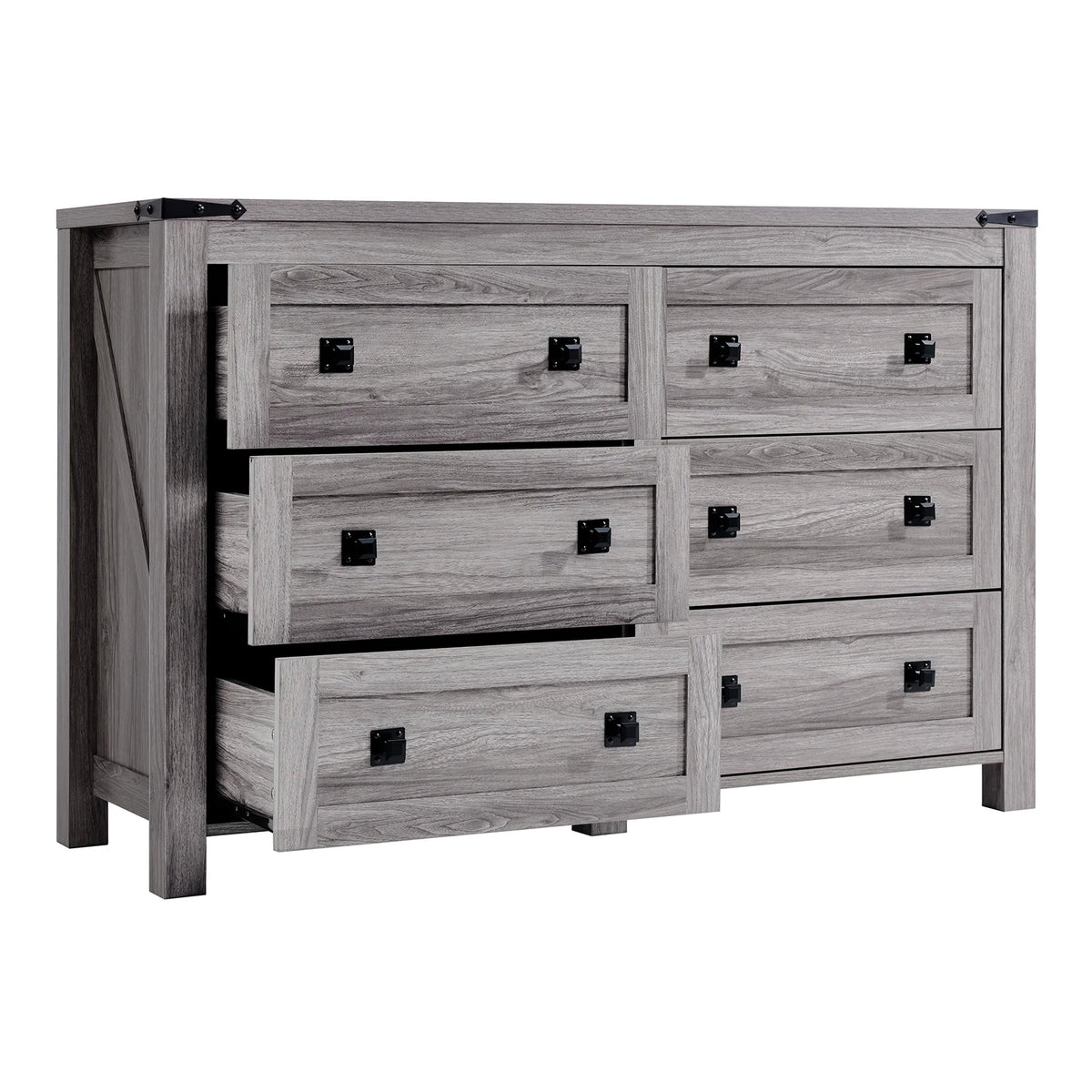 CHITOOMA Wooden Dressers for Bedroom 6 Drawer Adult, 47.2" Storage Cabine with Double Handle, Chest of Drawers for Living Room Hallway, Walnut