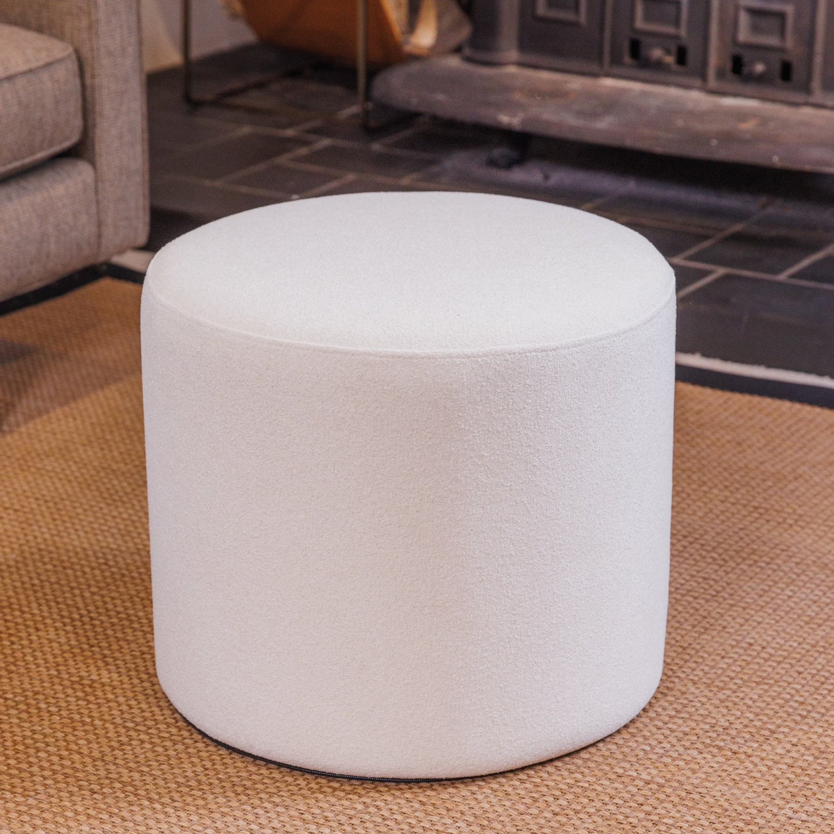 Wovenbyrd Round Pouf Ottoman with Foam Core, Gray �C Perfect for Living Room or Bedroom
