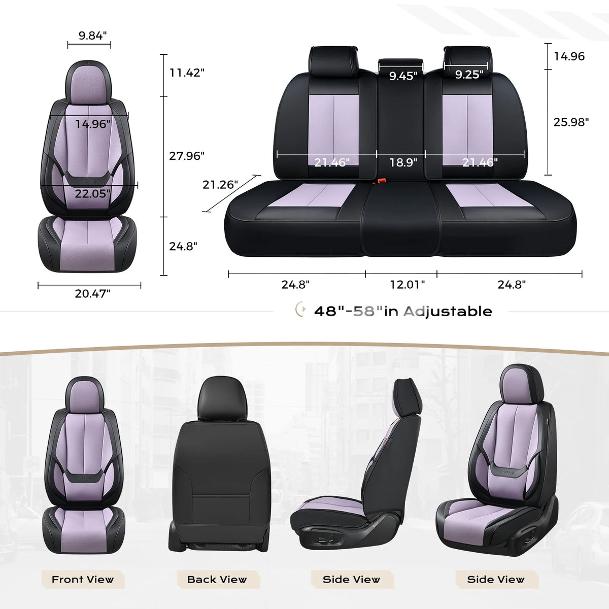 Coverado Black Front Car Seat Covers, Stylish Waterproof Premium Leather Automotive Seat Protectors, Airbag Compatible Auto Interior Accessories Universal Fit for Most Cars SUV Pick-up Trucks