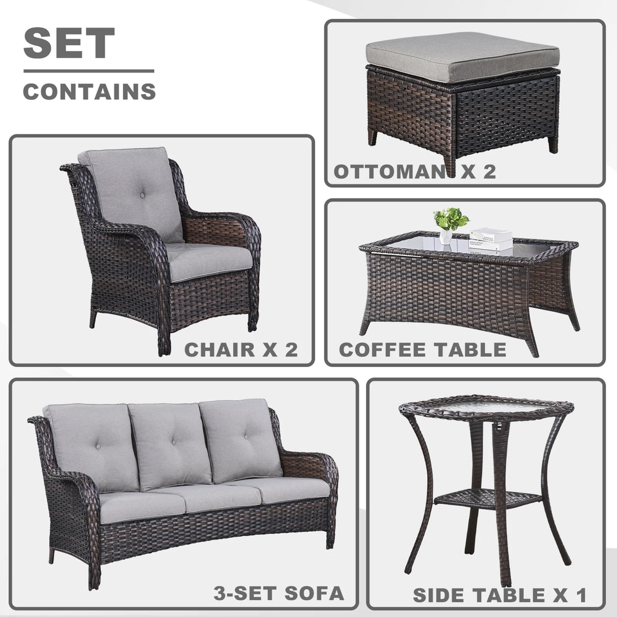 POCASSY 7 Piece Rattan Sofa Seating Group with Cushions