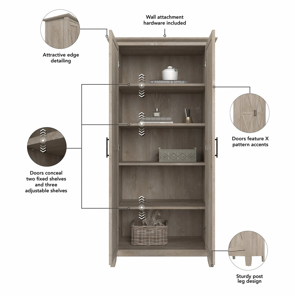 Bush Furniture Key West Tall Bathroom Storage Cabinet with Doors, Bing Cherry