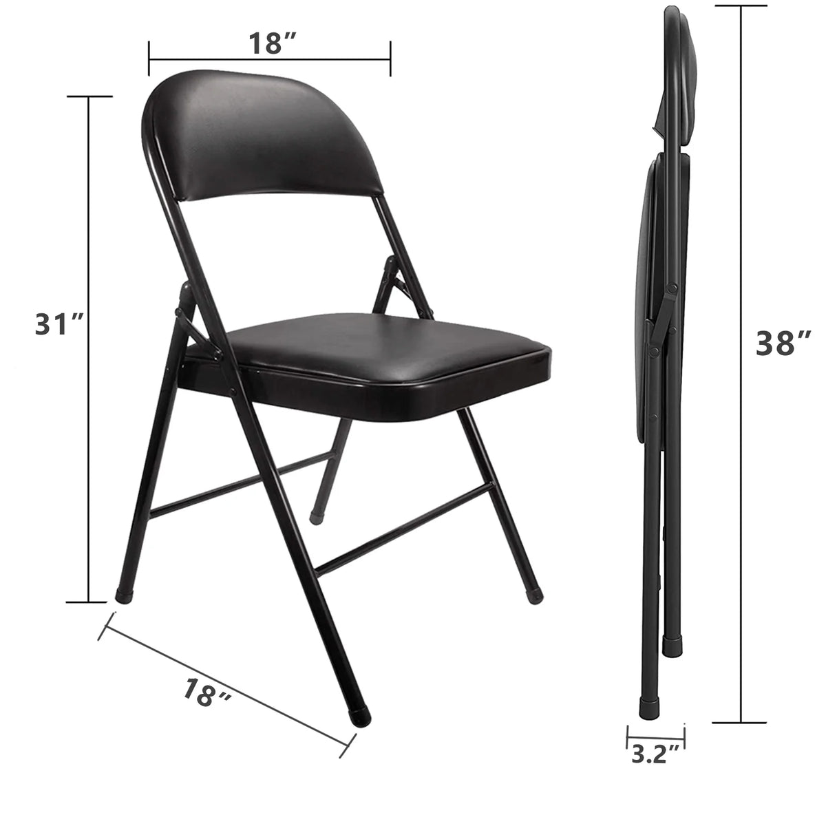 SUGIFT Metal Folding Chairs with Padded Seats, 6 Pack, Black