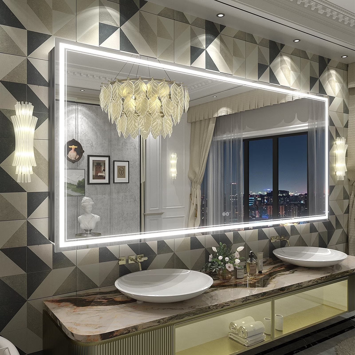 Frameless Frontlit LED Anti-fog Bathroom Vanity Mirror 96x36 inch