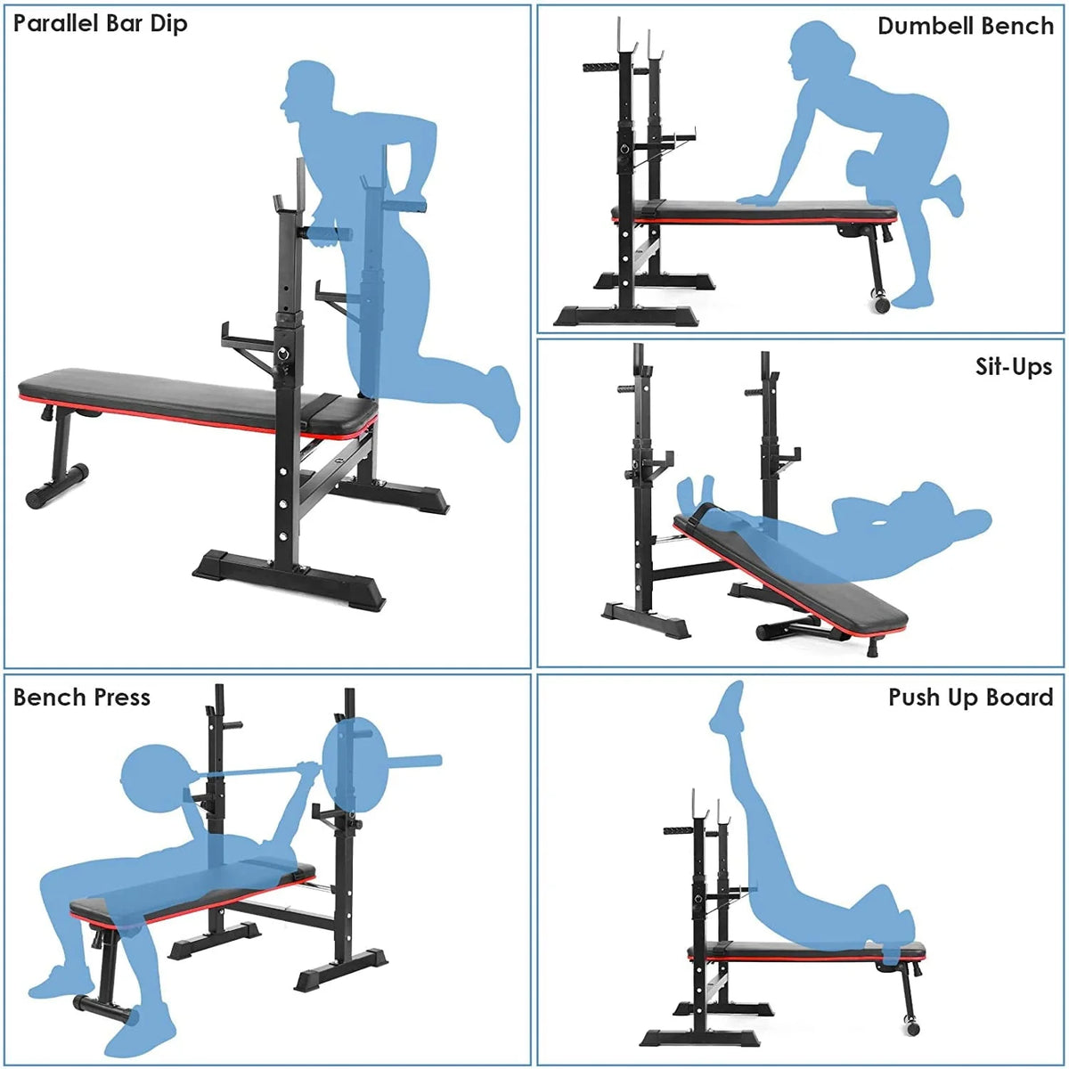 GARTIO Folding Weight Bench with Squat Rack Adjustable Bench Press Bench Set, Home Gym Workout Strength Training