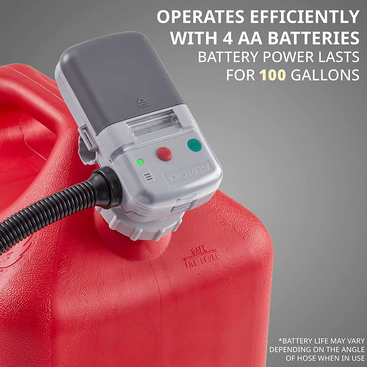 Deway Automatic Fuel Transfer Pump with Nozzle for Quick Flow Control & Stop, Advanced Adapter Fits All Size Gas Cans, Extra Long Hose, Portable Liquid Pump for Gasoline, Diesel Fuel & More