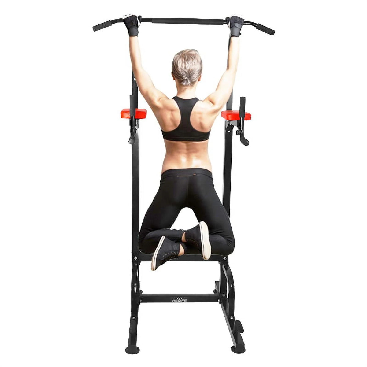 Relife Sports Power Tower Pull up Bar 36" Dip Station with Adjustable Height for Strength Training, Black