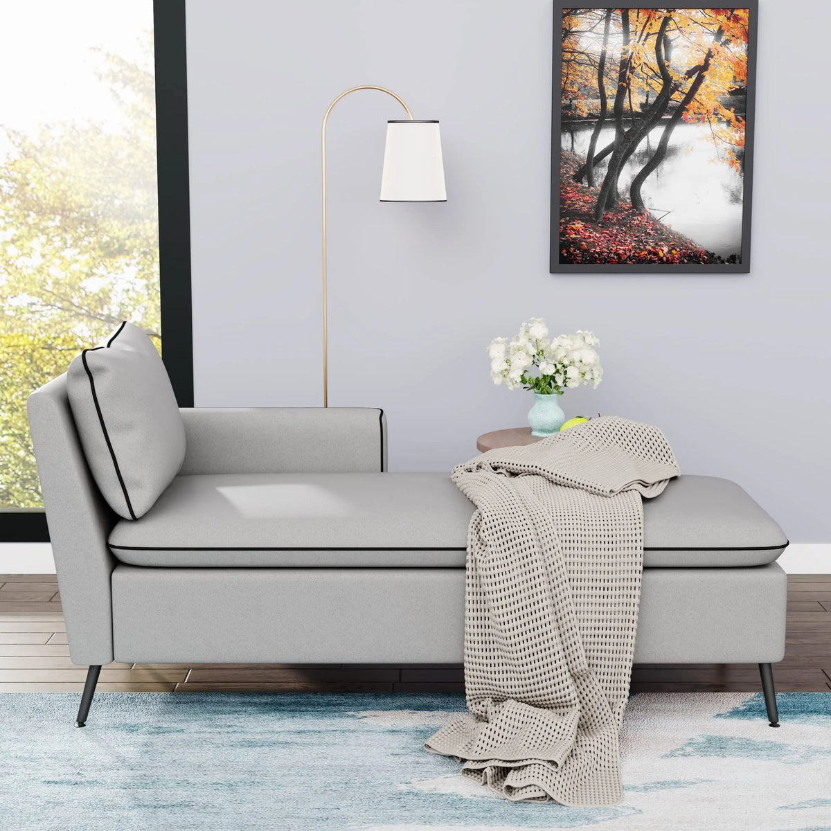 Chaise Lounge Indoor, 57" Long Upholstered Chaise Lounge Chair for Living Room Bedroom Office Chaise Lounge Sofa Recliner Sleeper Chair