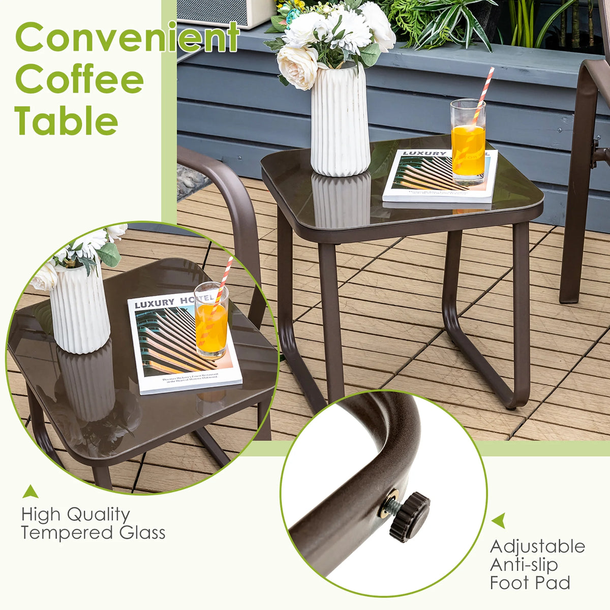 Costway 3PCS Patio Bistro Furniture Set Adjustable Back Stackable Chairs Black