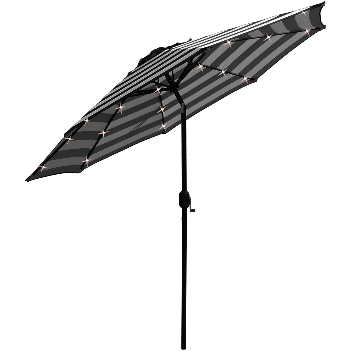Abble 9' Black and White Striped Octagon Lighted Patio Umbrella, LED Lights