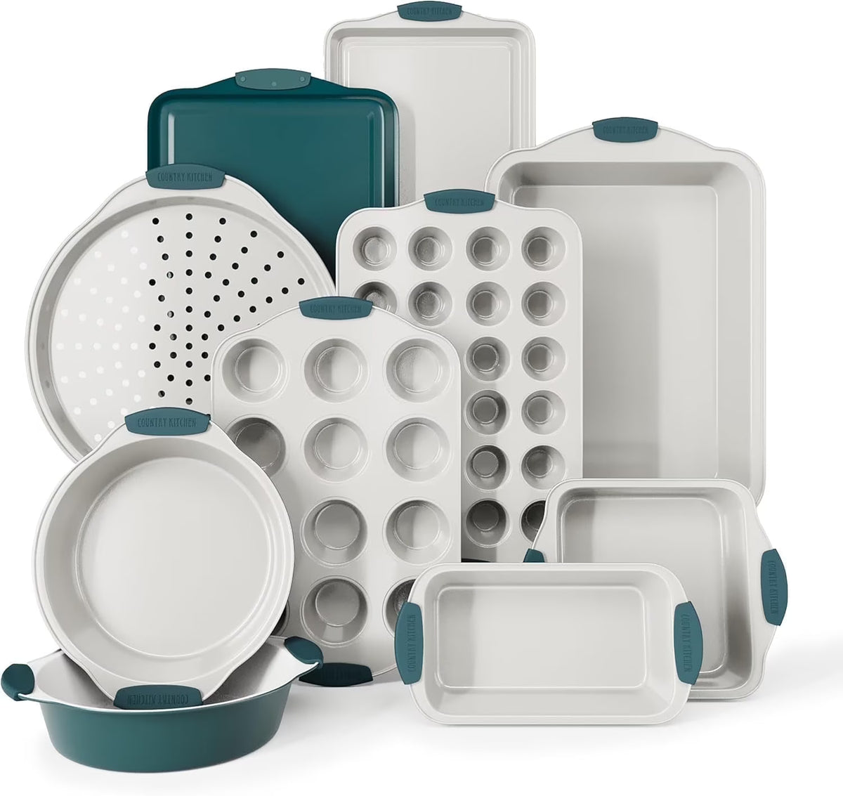 Country Kitchen 10-Piece Nonstick Bakeware Set - Stackable Pots and Pans, Black