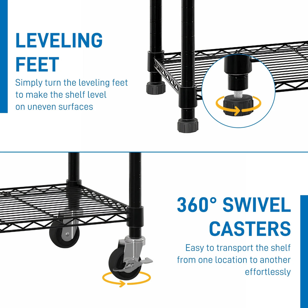Ktaxon 6 Tier Wire Shelving with Wheels, 46"D x 18"W x 82"H Multifunctional Storage Rack Metal Garage Shelves Organizer, Capacity for 900lbs, Silver
