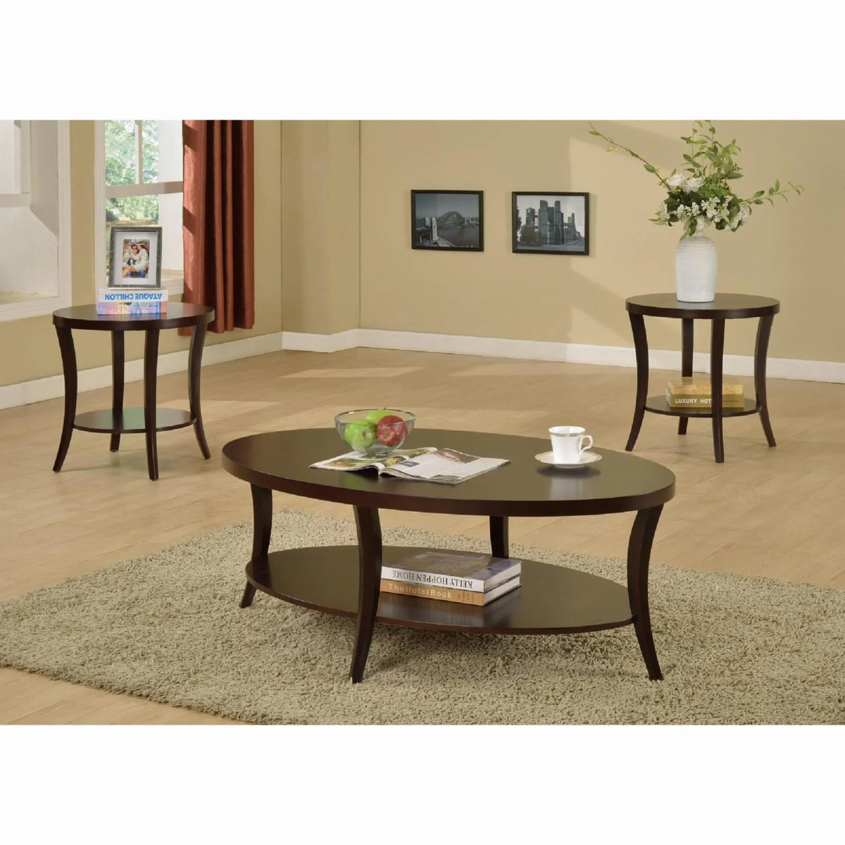 Roundhill Furniture Perth Round End Table with Shelf