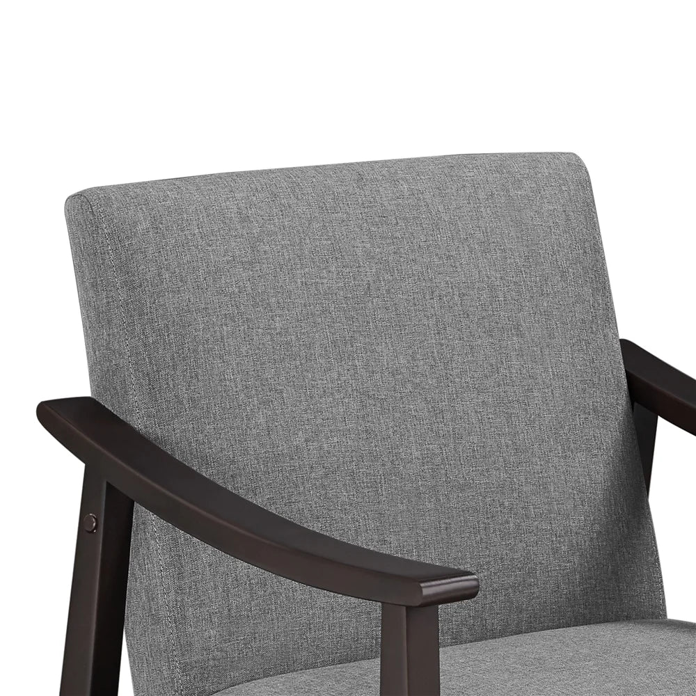 Yaheetech Mid-Century Upholstered Faux Leather Armchair with Solid Wood Legs,Brown