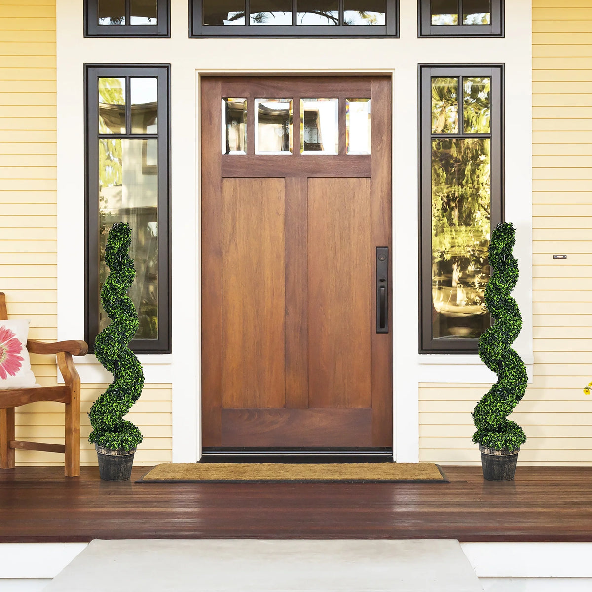 Costway 4FT Spiral Boxwood Topiary Trees in Golden Cement Pot (2 Count)