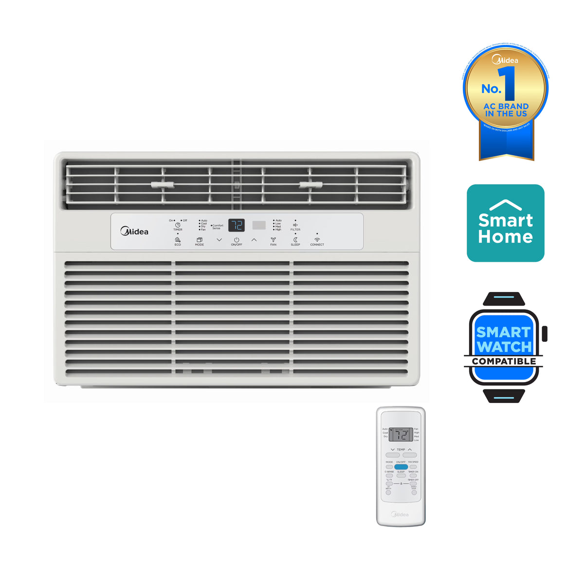 Midea 8,000 BTU 115V Smart Window Air Conditioner with Comfort Sense Remote, up to 350 Sq. ft., White, MAW08S1DWWT, New