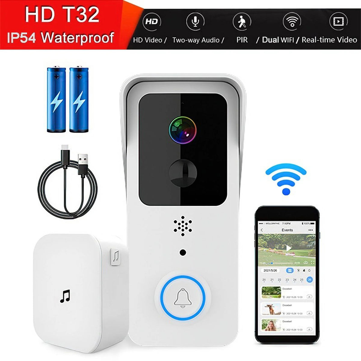 1080P Video Doorbell 5G Dual Outdoor Door Bell Waterproof IP54 Battery Intercom Smart Home Wireless Door Phone Camera ,Smart Detection