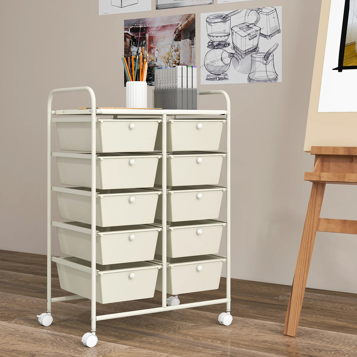 Gymax 10-Drawer Rolling Storage Cart Tools Scrapbook Paper Organizer on Wheels Black Gradient