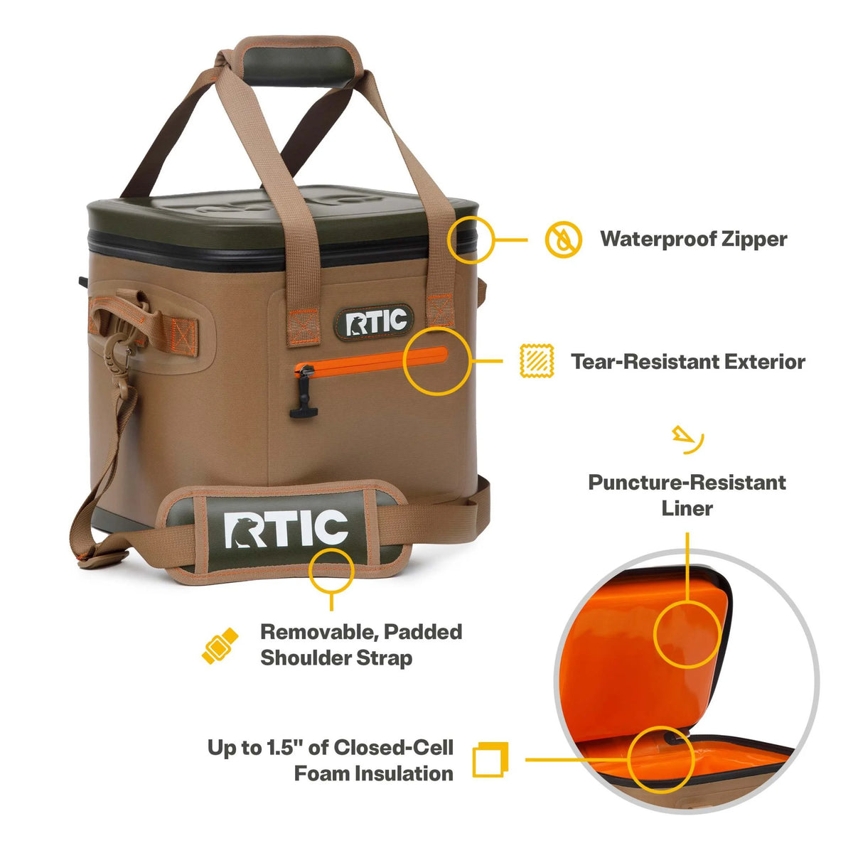 RTIC 12 Can Ultra-Tough Soft Cooler, 10 Qt, Leakproof, Waterproof Zipper,  Black