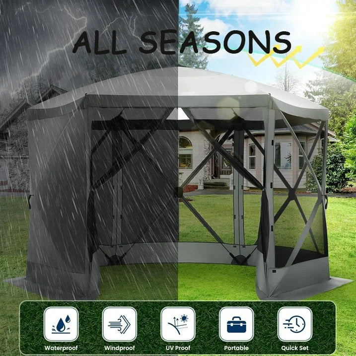 COBIZI 12x12ft Pop-up Gazebo Screen Tent Screen House with sidewalls and Mosquito Netting for Camping, Waterproof, UV Resistant, EZ Set-up Party Canopy with Carrying Bag and Ground Stakes, Brown