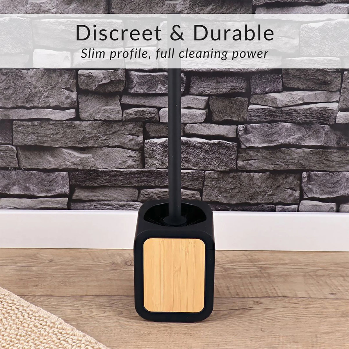 4-Piece Bathroom Accessory Set Gray Rubber and Acacia