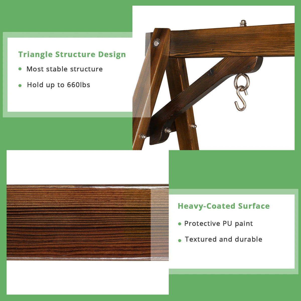 Zimtown Porch Swing Frame Swing Stand A-Frame 600lbs Wooden Carbonized 4FT