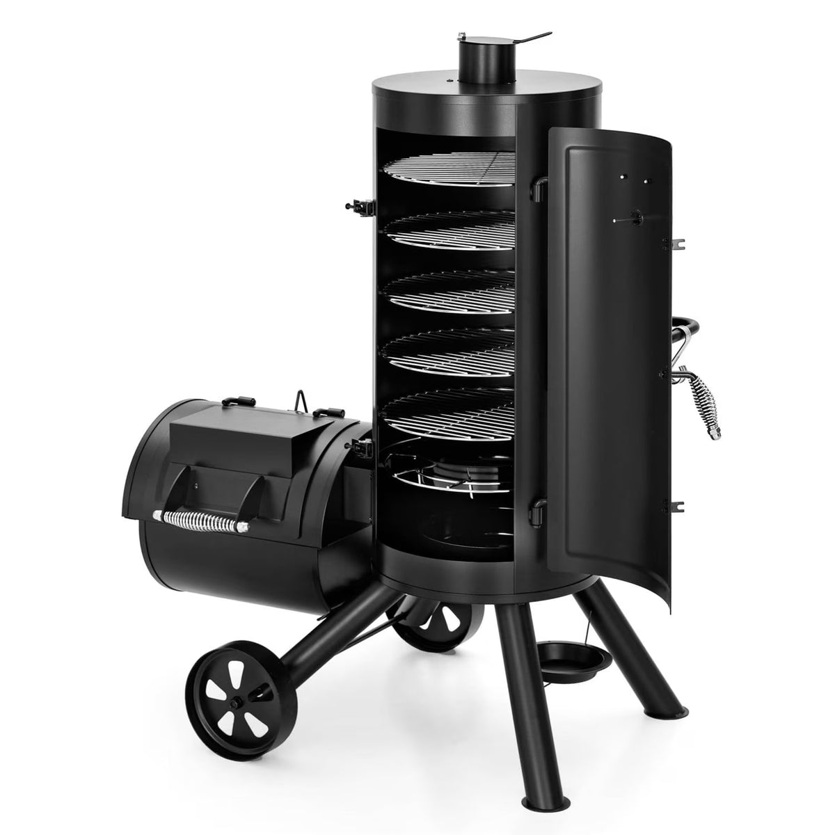 Summit Living Vertical Charcoal Smoker Grill with Offset Smoker 961 sq.in. Extra Large BBQ Grill - Black