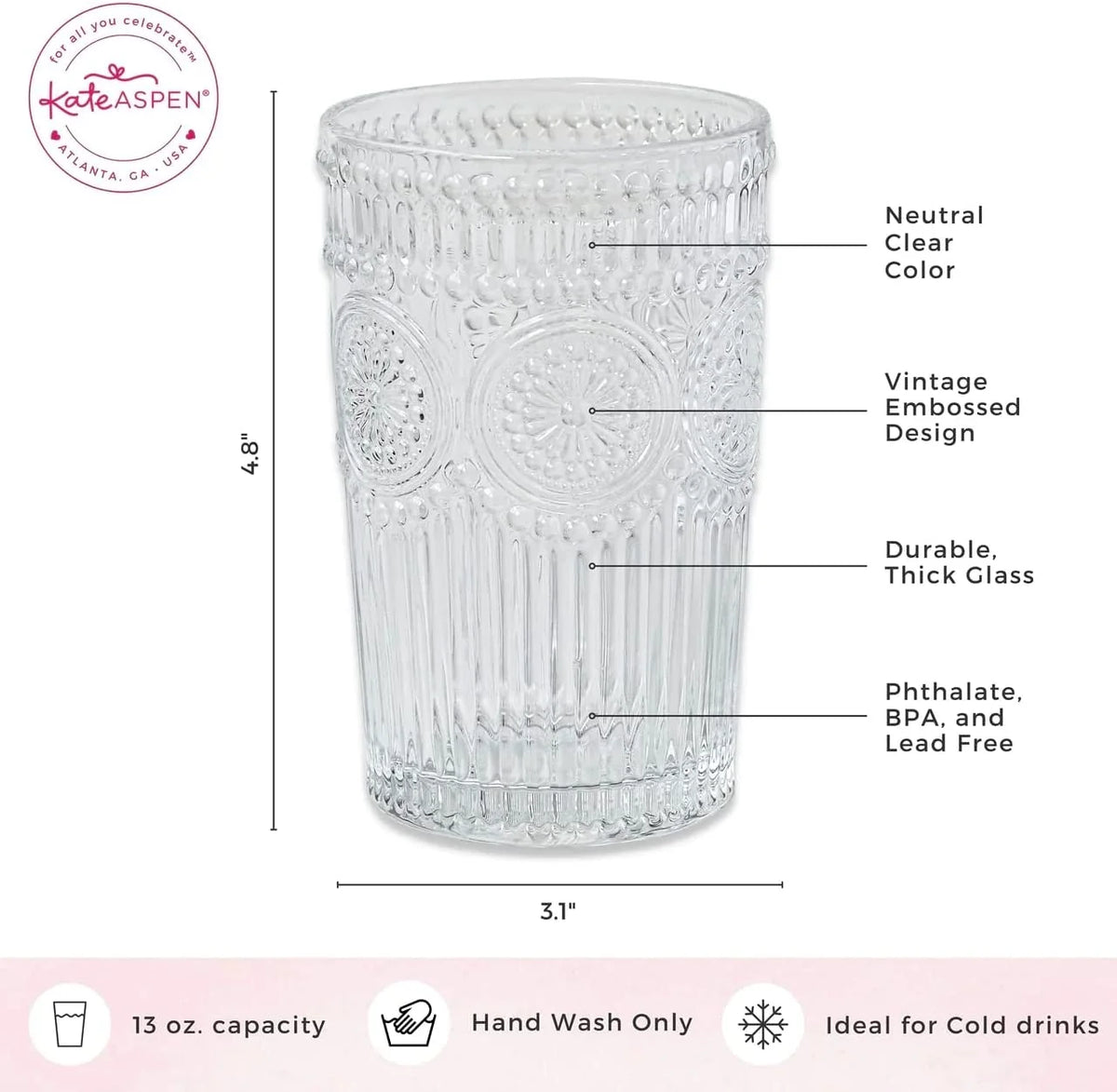 Vintage Textured Amber Striped Drinking Glasses Set of 24, (13 oz) Ribbed Glassware with Flower Design | Cocktail Set, Juice Glass, Water Tumbler