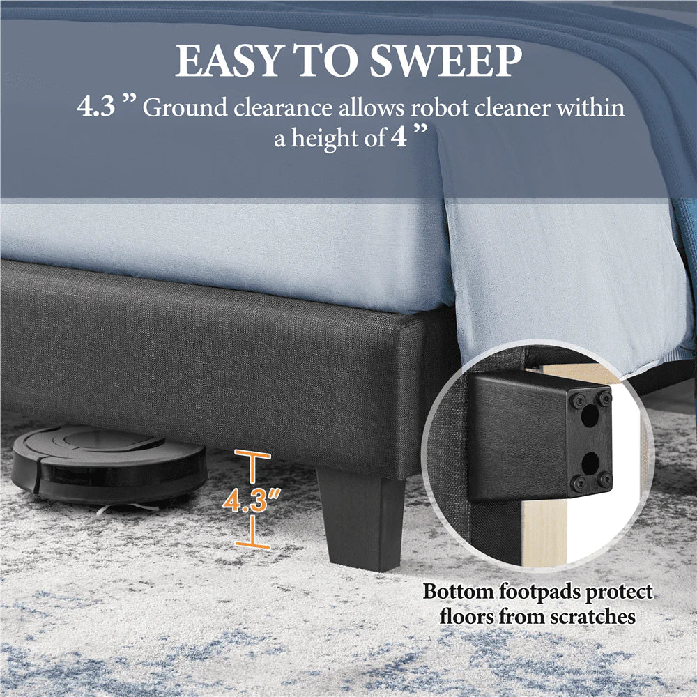 Yaheetech Upholstered Wingback Bed with Support and Mattress Foundation, Queen, Dark Gray
