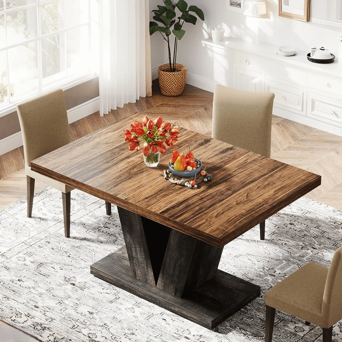 Finmind 47-inch Dining Table for 4 to 6, Farmhouse Wood Kitchen Table for Dining Room, White