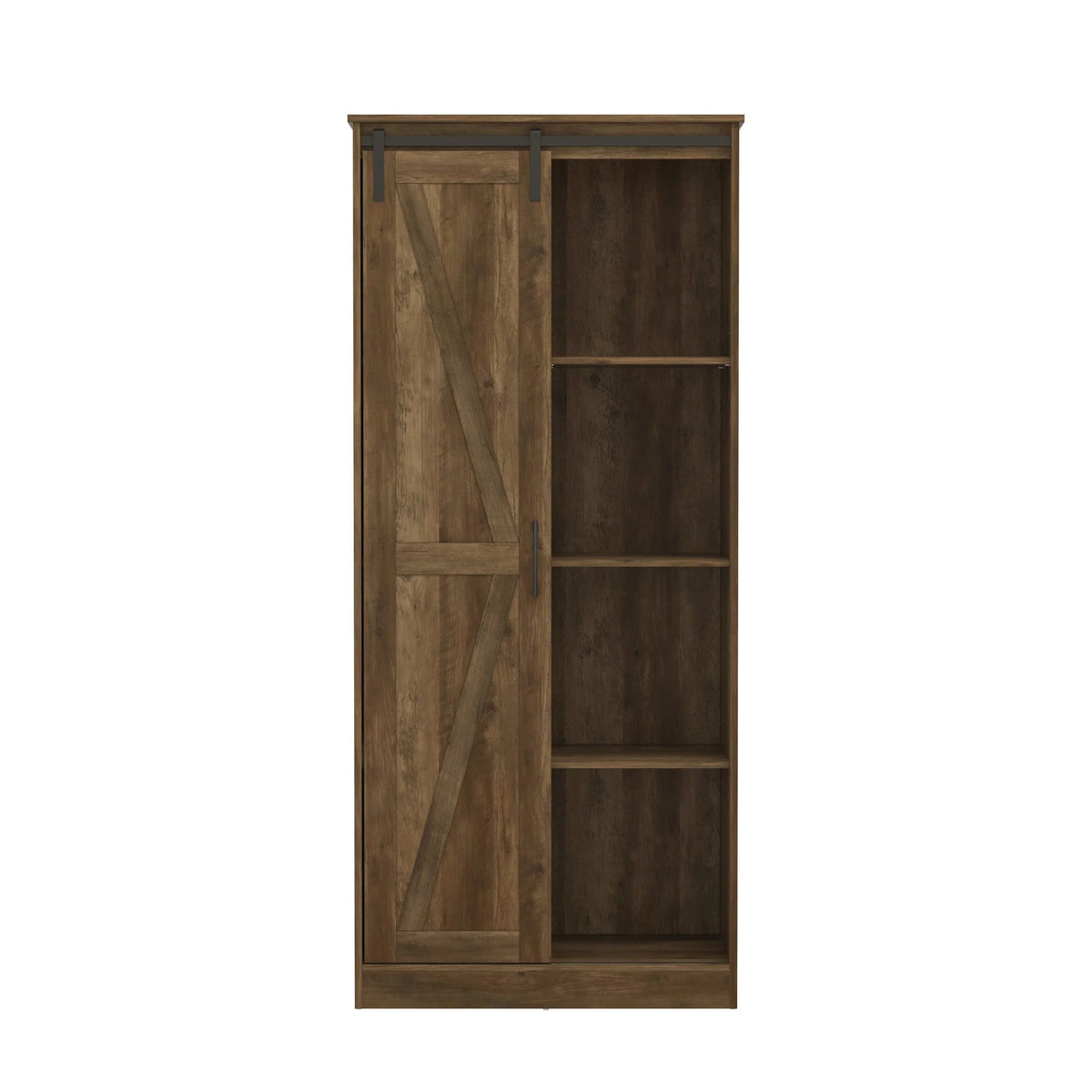 Woven Paths Shelton Wood Kitchen Pantry with 1 Sliding Barn Door, Knotty Oak